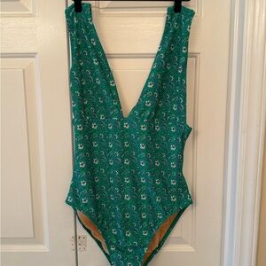 J. Crew Green Floral One Piece Swimsuit